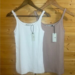 Woman’s Tall Ribber White and Tan Tank/Camisole